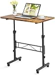 Bureau permanent, 32 Bureau de stand up de pouce mobile, Hauteur réglable, Bureaux roulants portables avec roues,Petite table debout pour la marche, Ordinateur portable, Rustique Brown