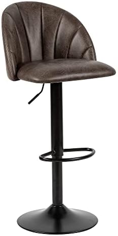 GIA Home Furniture Series Bar Height Adjustable and Swivel Metal Stool with Faux Leather Upholstered Seat,Black Iron Frame,Set of 2,Gray Brown