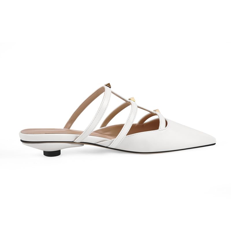 Richealnana Women's Pointed Toe Pull On Kitten Heel Pumps Shoes Slip On T-strap Studded Flat Sandals2