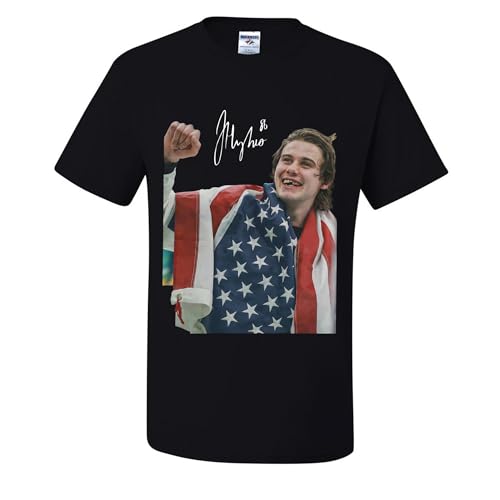 Jack Hughes 86 USA Flag T-Shirts Black Small