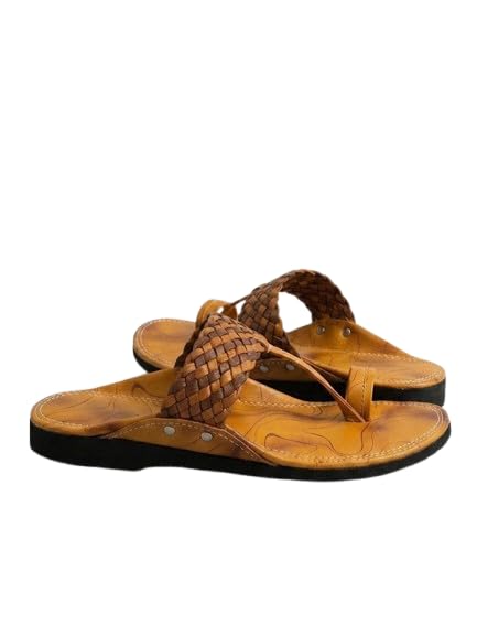 Image of Agadi Men's Kolhapuri Style Sandals | Handcrafted Woven Strap Toe Ring Chappals | Comfortable Ethnic & Casual Slip-On Footwear for Men
