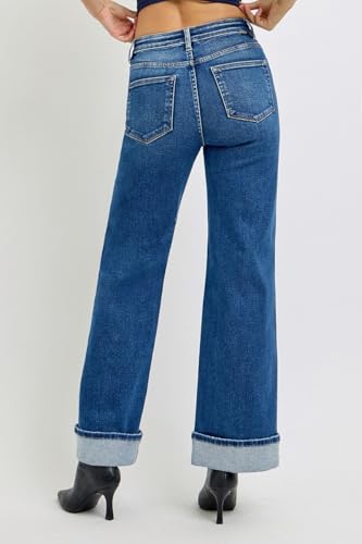 SALT TREE Risen Jeans - Tummy Control High Rise Cuffed Wide Jeans - PW210462