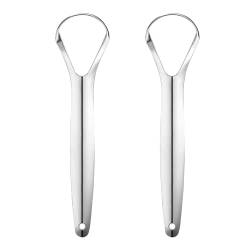 2PCS Tongue Scrapers for Adults, Metal Tongue Scraper, Tongue Cleaner Fight Bad Breath, Stainless Steel Tongue Scraper for Men and Women Hygiene Product