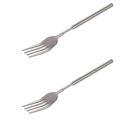 2 Stück Teleskopgabel, Ausziehbare Gabel, 64cm Lange Ausziehbare Gabel aus Edelstahl, Einziehbare Gabel mit Langem Griff für Dessertgabel, Besteck,...