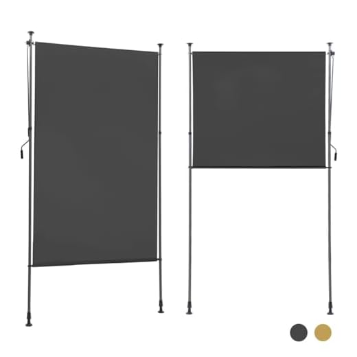 BelleMax Senkrechtmarkise Balkon außen ohne Bohren, 150x270cm Vertikalmarkise Balkonrollo Außenrollo Mit Kurbel, Markise für Terrasse, Sichtschutz Sonnenschutz Windschutz und Wasserfest Dunkelgrau