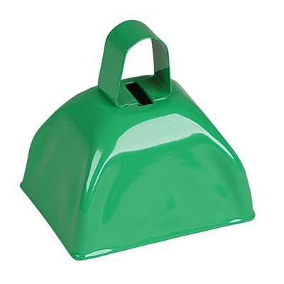 Green Metal Cowbell Noisemakers Set - School Cowbells 12 Pack - Play Kreative