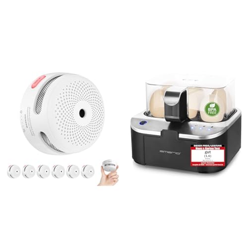 X-Sense Mini-Rauchmelder: Photoelektrischer Rauchwarnmelder mit LED-Anzeige & EMERIO sprechender Eierkocher Sieger Preis/Leistung NEUHEIT kocht alle DREI Garstufen [weich|mittel|hart]