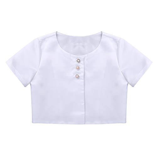 Kids Girls Satin Bolero Shrug Short Sleeve Button Cardigan Wedding Party Bridesmaid Dress Cover Up3