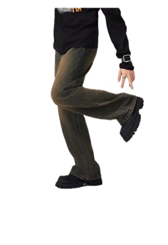 Jeans Pants Trousers Denim Brown Micro Pull Up for Boys Retro Straight High Street Handsome Versatile Long Men