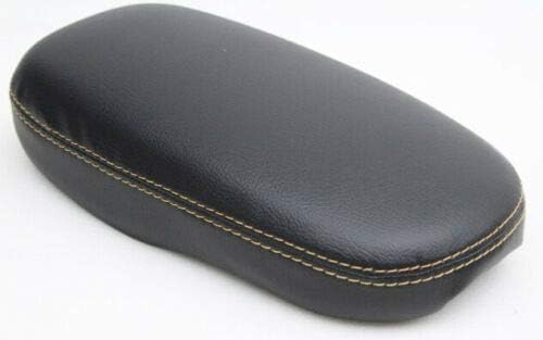 Fits 2014-2019 Kia Soul Synthetic Black Leather Center Console Lid Armrest Cover with Yellow stitching. (Skin Only)