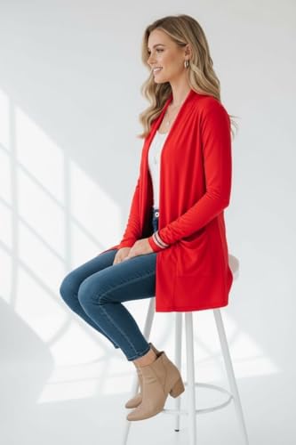 Image of ToBeInStyle Womens Open Front Long Sleeve Lightweight Asymmetrical Draped Cardigan with Side Pockets