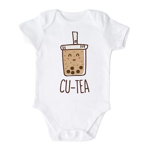 Image of MangoHouse Kids Tshirt Baby Onesie® Cu-Tea Boba Baby Bodysuit Newborn Outfit Baby Shower Gift (Short Sleeve White, 0-3m)