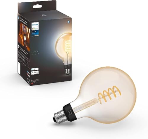 Philips Hue White E27 Filament Große Globe Lampe, G125 550lm, warmweißes Licht, dimmbar, steuerbar via App, kompatibel mit Amazon Alexa (Echo, Echo Dot), 1er Pack