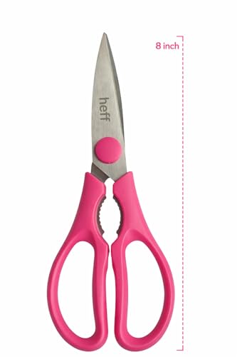 Image of Heff Stainless Steel Kitchen Scissors, Pink Handle, Serrated Blade, 8 Inches