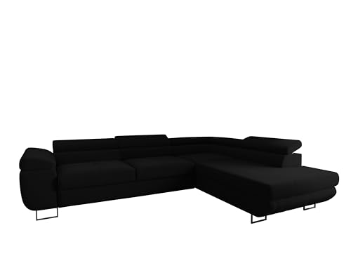 4ALL HOME Ecksofa Luna mit Schlaffunktion und Bettkasten – 275x202 cm – verstellbare Kopfstützen – Liegefläche 193x125 cm – Couch – Schlafsofa – L-Sofa mit Stauraum (Poso 135 Schwarz, Seite: Rechts) 4ALL HOME Ecksofa Luna mit Schlaffunktion und Bettkasten – 275x202 cm – verstellbare Kopfstützen – Liegefläche 193x125 cm – Couch – Schlafsofa – L-Sofa mit Stauraum (Poso 135 Schwarz, Seite: Rechts)