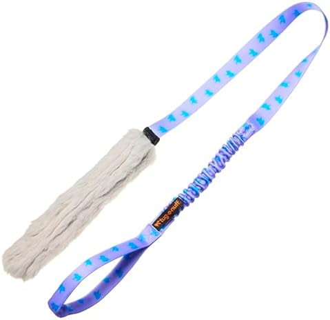 Tug E Nuff Faux Fur Bungee Dog Toy Chaser Tug (Lilac Pattern), 47...