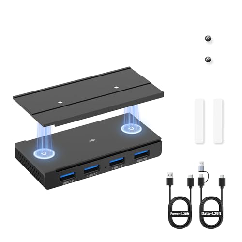 EJAY Magnetic USB 3.0 Hub 4-Port Desk Mount USB Hub with 59in Data Cable Industrial-Strength Magnetic Hub to Attach to a Desk/PC Case Powered USB 3.0 Hub for PC Mac Desktop Black