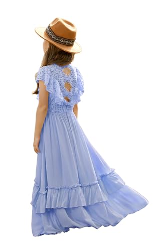 BIBIHOU Girls Lace Dress Backless Ruffle Sleeve...
