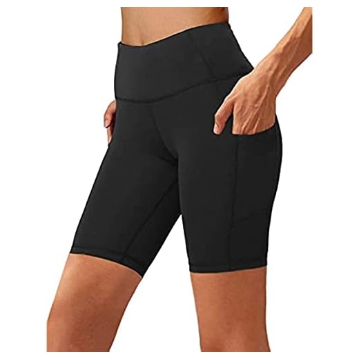Diu Life Pantalones Leggings Cortos de Yoga para Mujeres, Pantalones Cortos Deportivos de Cintura Alta de Verano con Bolsillos para Entrenamiento de Gimnasia, Fitness, Correr.Negro L