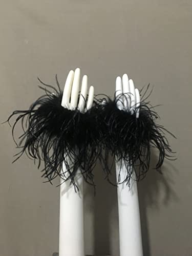 LVCOMEFF Women Ostrich Feather Bracelet Wrist Cuffs Furry for Party Wedding Bride Concert Luxurious2