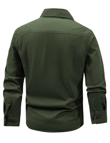 Flygo Long Sleeve Work Shirts for Men Casual Cotton Button Down Western Cowboy Cargo Shirt for Hiking Safari Camping2