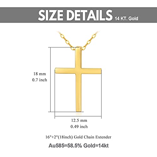 14Kt Solid Gold Cross Necklace For Women, Real Gold Classic Cross Pendants Religious Jewelry Gift For Girl, Mom, Wife, 16"-18" #TOP5
