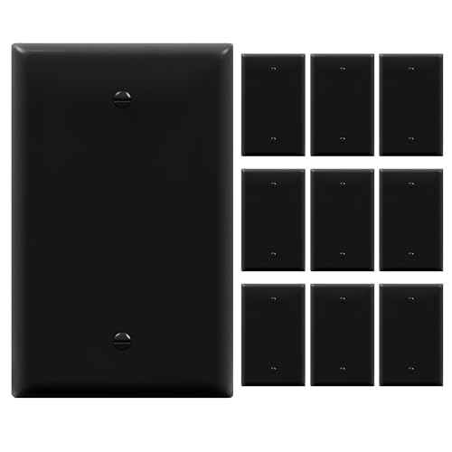 Image of ENERLITES 10 Pack Mid-Size Blank Wall Plate Cover, No Device, 1-Gang, Black | Medium size 4.88 inch x 3.11 inch, cover unused electrical box /outlet /switch, unbreakable polycarbonate, UL-listed, easy to install