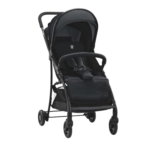 Asalvo Silla de Paseo Ligera MILÁN. Silla de Paseo Respaldo Reclinable. Carrito Bebe con Capota con Ventana y Arnés de 5 Puntos. Silla Bebe SPF50+. Ligera Hasta 15 kg. Color Negro