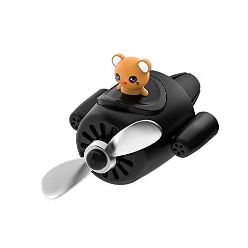 Image of Car fragrance diffuser pilot air outlet fragrance diffuser cartoon rotating fan leaf perfume cute cartoon shape perfume air freshener with 2 fragrances (R3-BLACK)