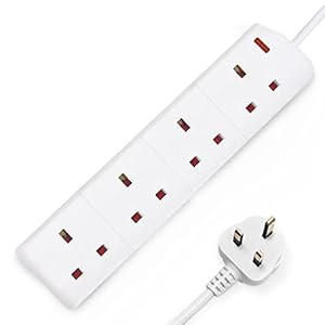 DESIRETECH White Electric Extension Lead 4 Gang 2 Metre | 2m Long Cable | UK Plug 3 Pin Socket Outlet | Wall Mountable…