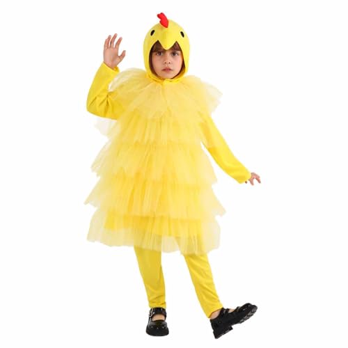 Disfraz de niño de dibujos animados de pollo con forma de cosplay de fiesta y princesa, espectáculo de 3 a 8 años (Yellow, 7 – 8 años)