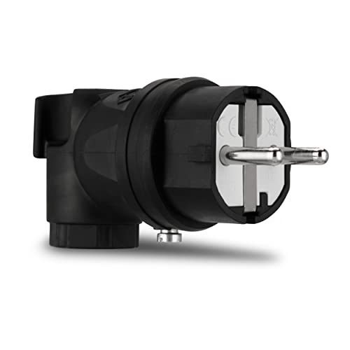 REV Winkelstecker, Schutzkontakt Stecker, Gummistecker, IP44, 230VAC, 16A, schwarz, 4.4 x 4.4 x 11.4cm