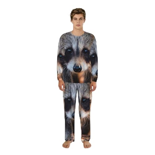 Pyjama homme manches longues raton laveur idée cadeau originale doux S-3XL