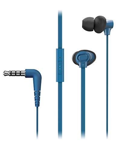 Image of Panasonic Extra Bass in-Ear Wired Earphone with Tangle Free Flat Cable, No-Fall Double Hold in-Ear Design, in Line Remote with Mic (RP-TCM130GEA, Blue)