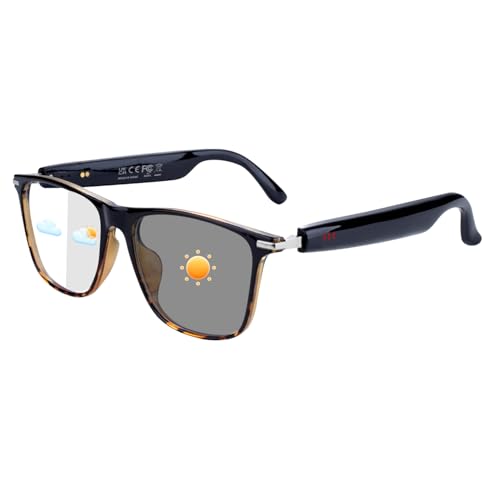 Smart Bluetooth Glasses for Men & Women, Voice Assistant & IPX5 Waterproof, Photochromic Smart Glasses with Speakers, Hand-Free Call & Music, Bluetoot