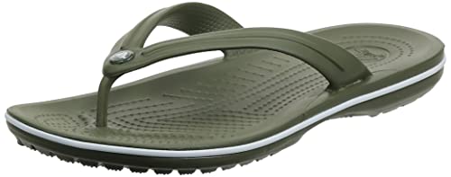 Crocs Unisex-Adult Men's and Women's Crocband Flip Flops Sandals, Army Green/White, 10