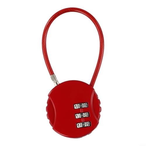 Vorhängeschloss mit 3-stelligem Zahlenschloss, robuste Zinklegierung, Outdoor-Schloss für Fitnessstudio, Gepäck, Schließfach für Fahrräder, mit PVC-beschichtetem Stahldraht (rot)