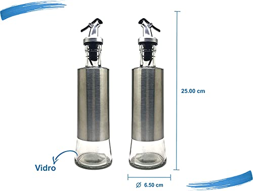 Kit 2 P. Azeite/Galheteiro 300 Ml Vidro Aço Inox Dosador