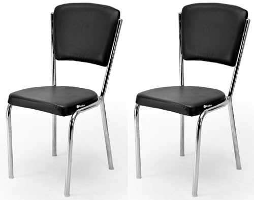 Image of GOYALSON Office Chair Visitor Chair Without arm Rest with Steel Frame and Cushioned seat Back, Chair Without Wheels Holds up to 110 kg Heavy Design (2, Black, Heavy 2)