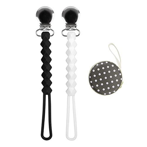 Image of Babygoal Silicone Pacifier Clip, 2 Pack All-in-One Pacifier Holders, Binky Clip with Pacifier Case for Boys and Girls Fits for Most Pacifier Styles & Teething Toys and Baby Gift, 2GJS02-B