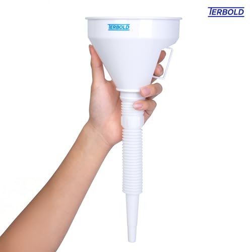 Image of Automotive Flex Funnel with Hose | Wide Mouth Flexible Oil Funnel for Automotive Use - Gas, Transmission Fluid, Car Fuel, Oil Change (White)