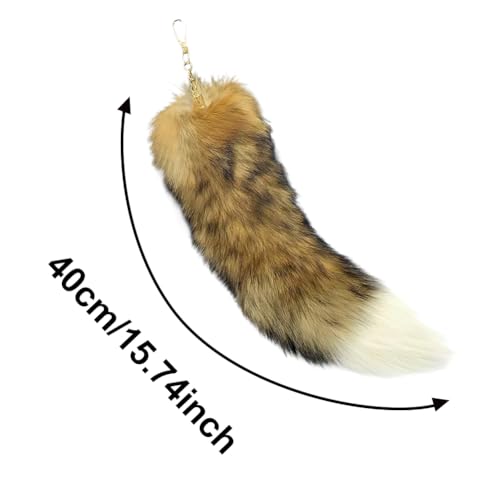 Image of 15.75 Inch Long Fluffy Faux Fur Tail Keychain, Fake Animal Tails for Handbags Backpacks Charm Tassel Ornaments (Khaki-Black)