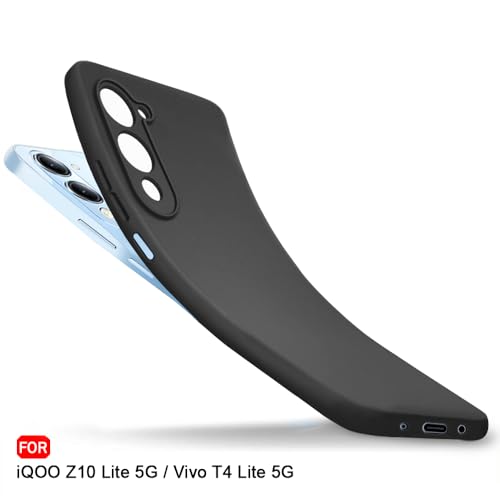 Image of TheGiftKart Sleek Back Cover Case for iQOO Z10 Lite 5G / Vivo T4 Lite 5G | Slim Fit Protective Design | Ultra Matte Finish | Camera Protection Bump | Soft Silicon Back Cover Case (Silicone, Black)