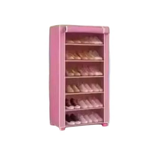 Space Efficient Shoe Organizer Stand Foldable Covered Storage Cabinet for Home Living Room Setup Pink-image-2