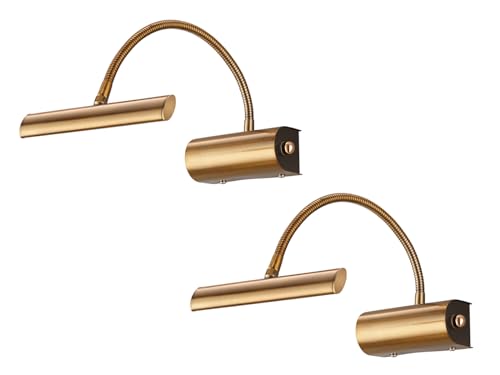 2 lampes modernes à LED - Idéales pour l'éclairage de tableaux - Avec bras flexible en laiton vieilli - Intensité variable via variateur rotatif