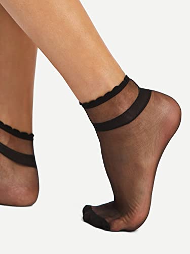 Image of SHENHE Women's 4 Pairs Lace Slipper Ankle Socks Non Slip Dance Yoga Grip Socks Mesh Scallop Trim One Size