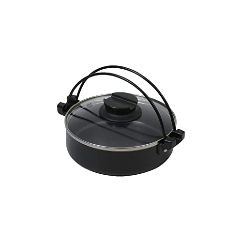 Pearl Metal HB-6603 Sukiyaki Pot, 7.1 inches (18 cm), Glass Lid Included, Fluorine Treatment, Induction Compatible, For 1 Person, Home Serving