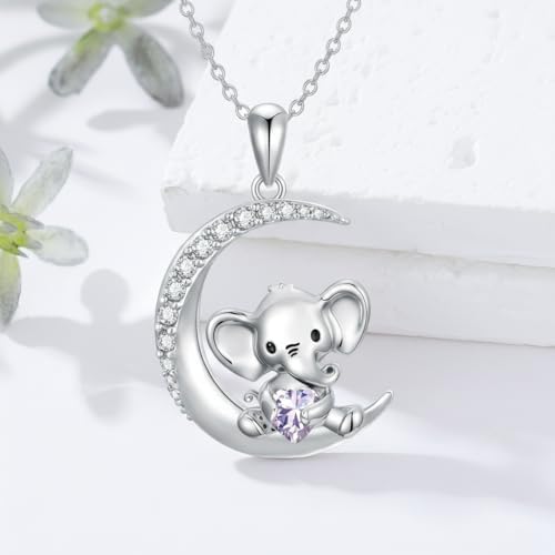 Image of PROESS Animal Birthstone Necklace 925 Sterling Silver Otter /Axolotl /Hippo /Elephant /Dachshund /Monkey /Red Panda Pendant Necklace Animal Birthstone Jewelry Gifts for Women