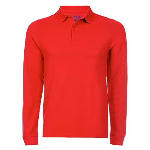 IZOD Young Men's Long Sleeve Pique Polo, Red, Large(38/39)