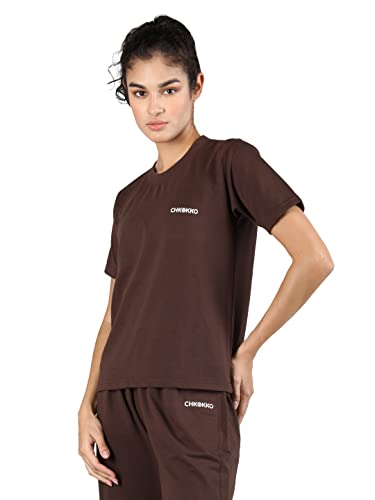 Image of CHKOKKO Women's Terry Cotton Loose Fit Half Sleeve Casual Style T-Shirt